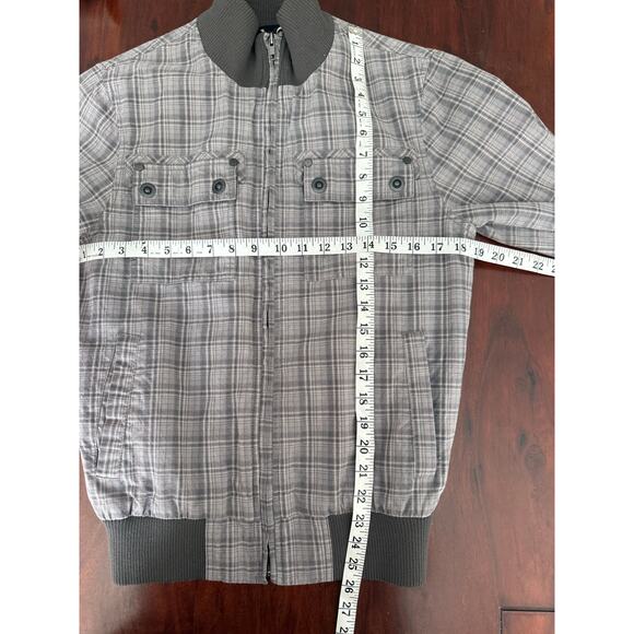 Vintage Y2K GUESS Bomber jacket gray plaid skull wings guitar size Small - Picture 9 of 9